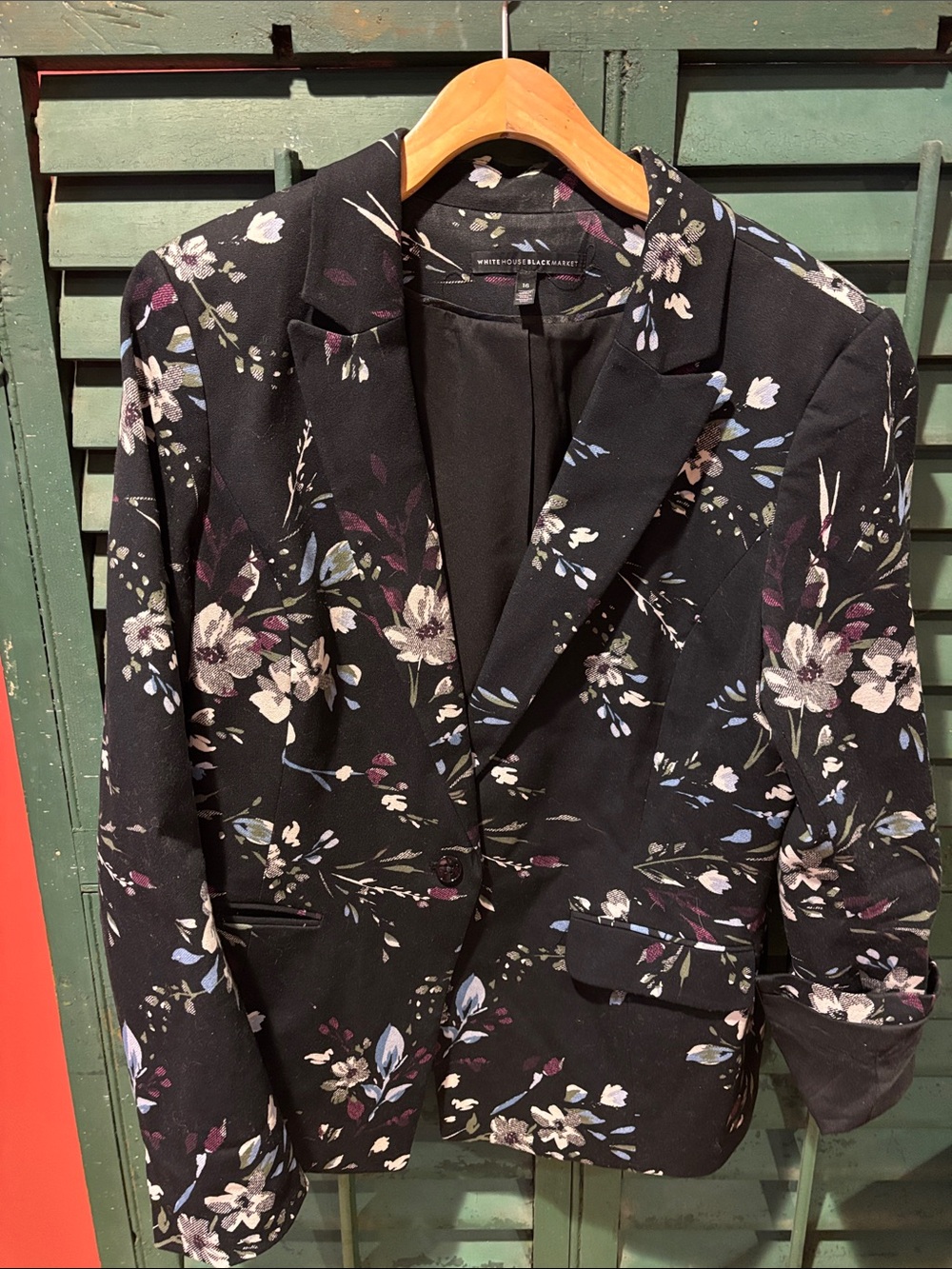 White House Black Market Black Floral Blazer